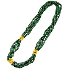 Throw-On Multi-Strand Afghanistan Jade Bead Necklace with Gold Embellishment