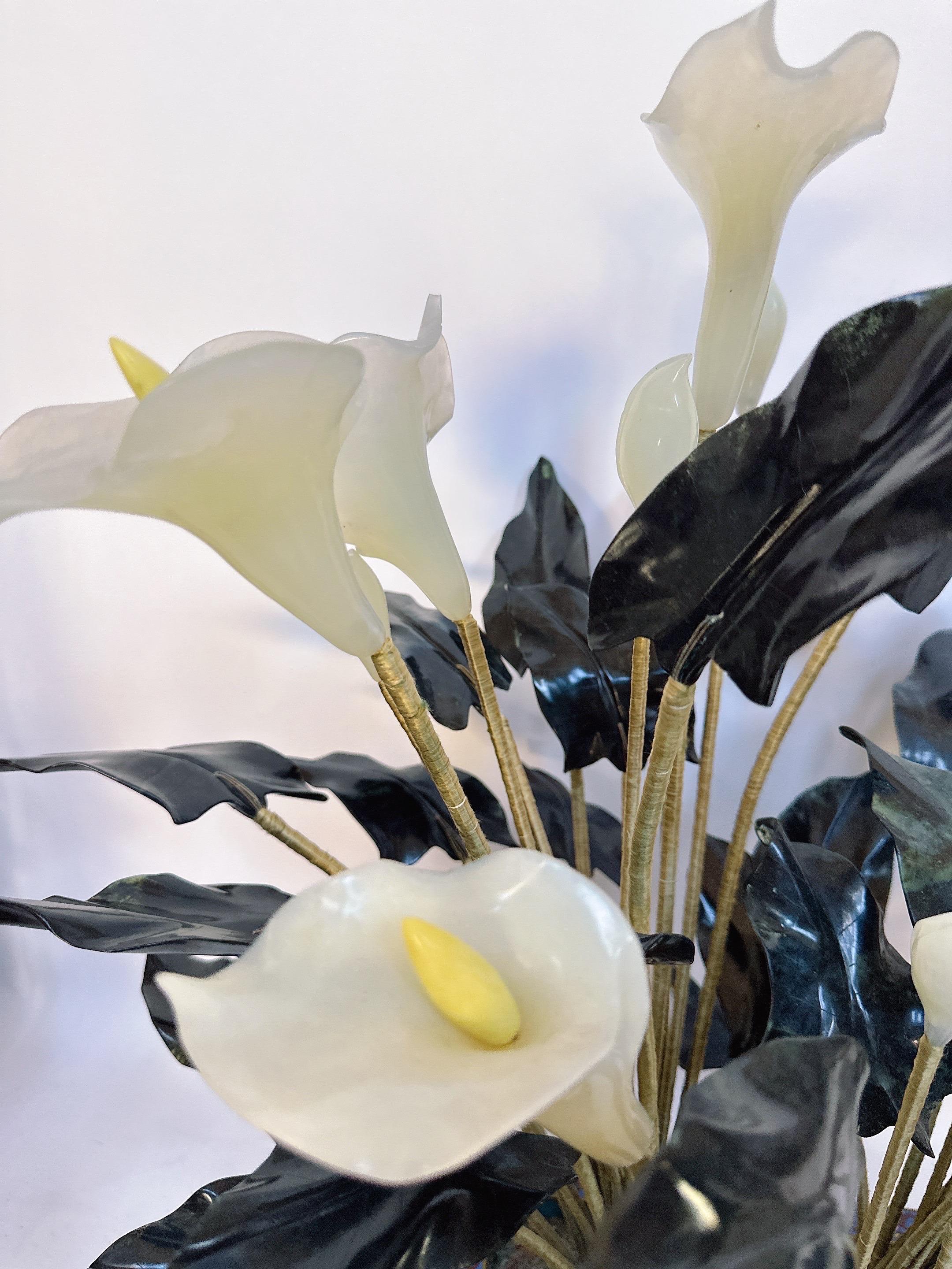 Unique Chinese  Alocasia Floral Tree in Gilt Cloisonné Pot For Sale 6