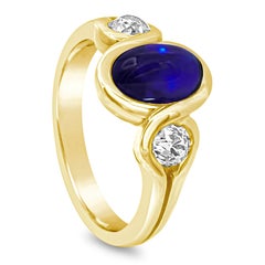 2.50 Carats Oval Cabochon Sapphire & Diamond Bezel-Set Three-Stone Fashion Ring