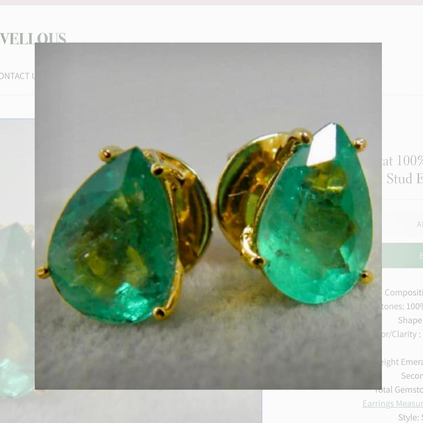 2.50 Carat 100% Natural Colombian Emerald Stud Earrings 18k Gold For Sale 2