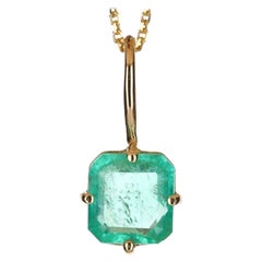 2.50-Carat 14K Colombian Emerald Cut Solitaire Gold Pendant