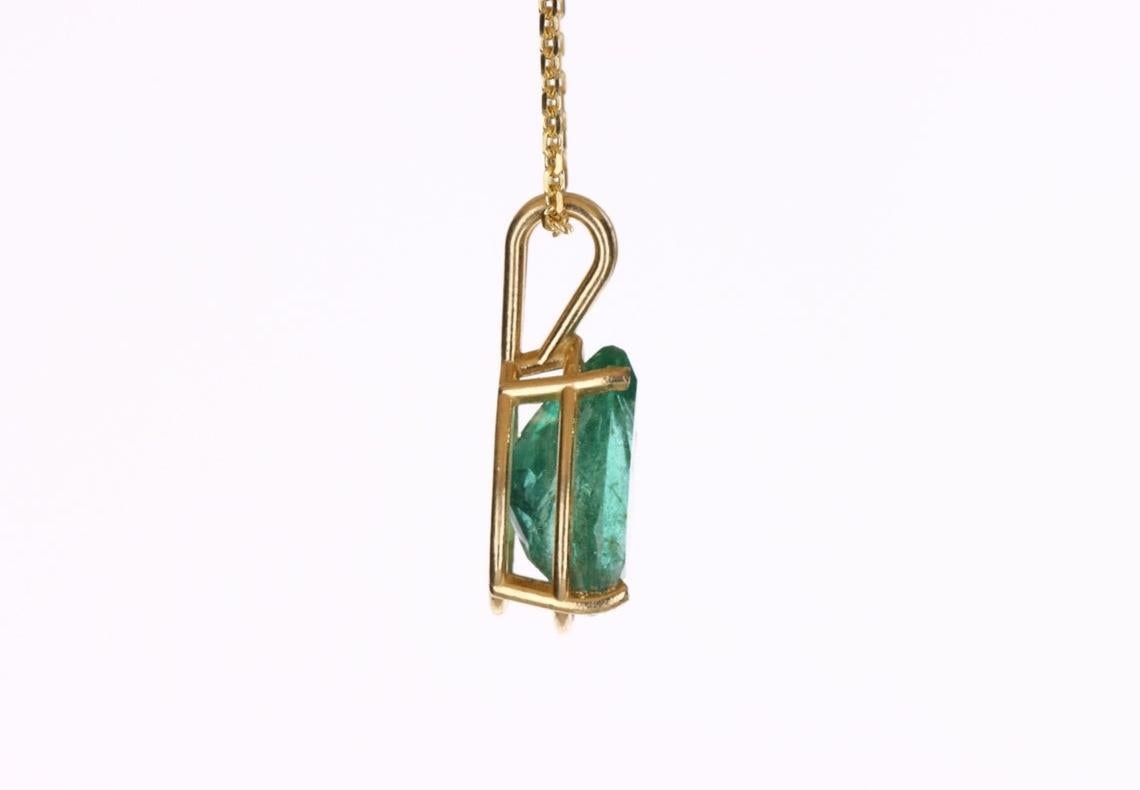 Setting Style: Solitaire - Prong
Setting Material: 14K Yellow Gold
Gold Weight: 1.2 grams

Main Stone: Emerald
Shape: Pear Cut
Approx Weight: 2.50-carats
Color: Green
Clarity: Transparent
Luster: Very Good
Origin: Brazil
Treatment: Natural, Minor to