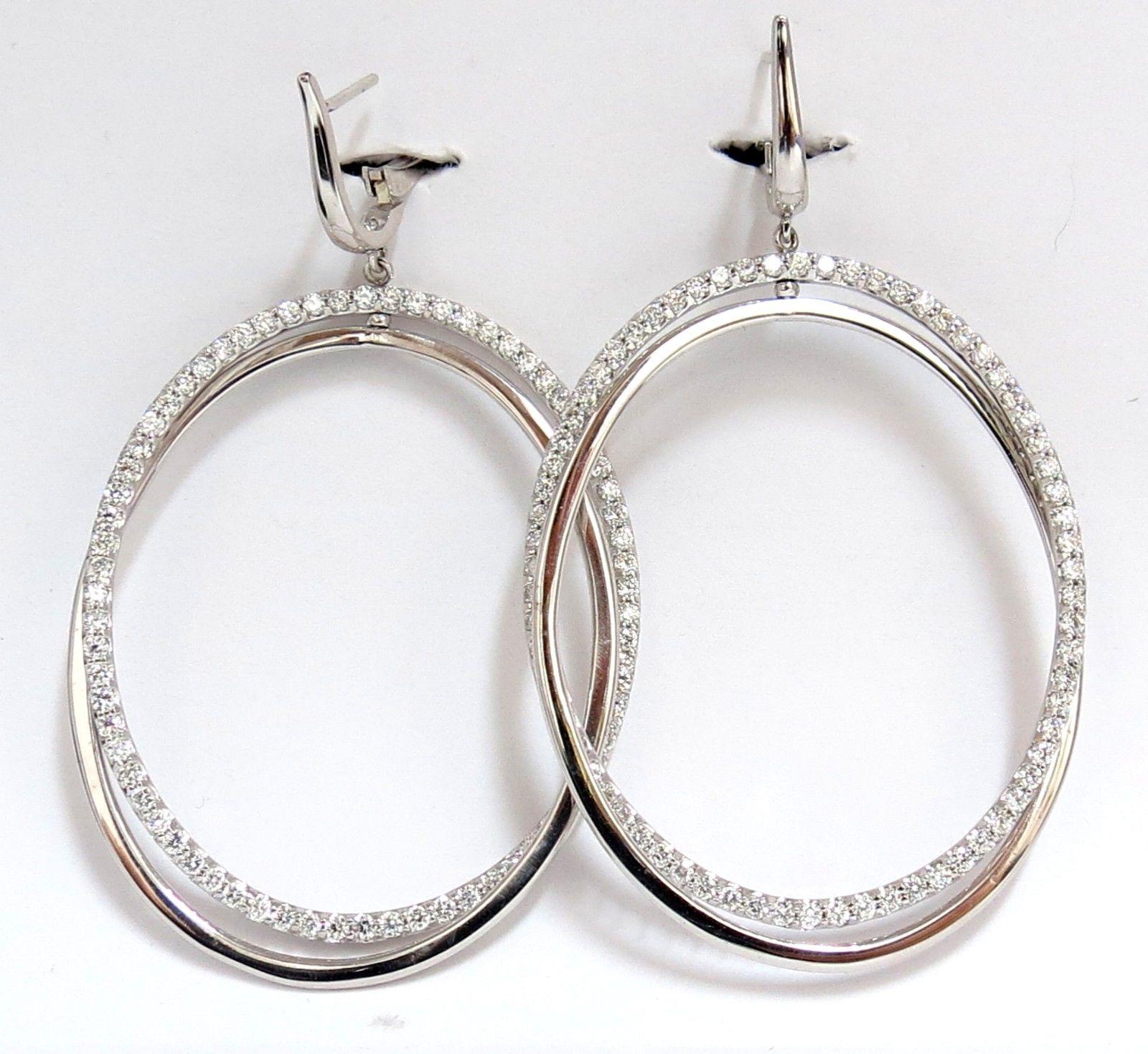 2.50 Carat 3D Rotating Oval Circles Diamond Dangle Earrings 14 Karat Lever Back 5