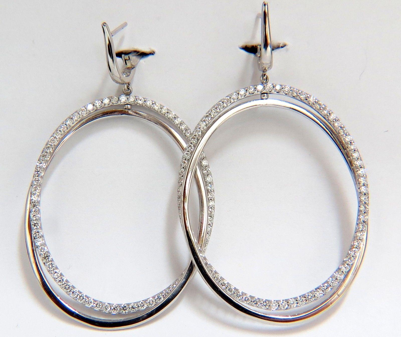 2.50 Carat 3D Rotating Oval Circles Diamond Dangle Earrings 14 Karat Lever Back In New Condition In New York, NY