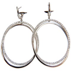 2.50 Carat 3D Rotating Oval Circles Diamond Dangle Earrings 14 Karat Lever Back