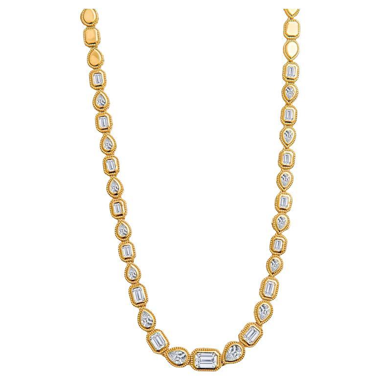 2.50 Carat Alternating Emerald and Pear Shaped Bezel Set Diamond Tennis Necklace