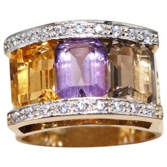 2.50 Carat Amethyst, 2, 50 Carat Each Citrines, Diamonds Cocktail Ring