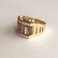 2.50 Carat Amethyst, 2, 50 Carat Each Citrines, Diamonds Cocktail Ring