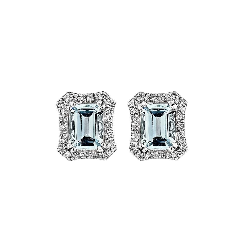 Contemporary 2.50 Carat Aquamarine Stud Earring in 18Karat White Gold with Diamond. For Sale