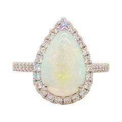 2.50 Carat Australian Opal and Diamond Halo Engagement Ring 14 Karat White Gold