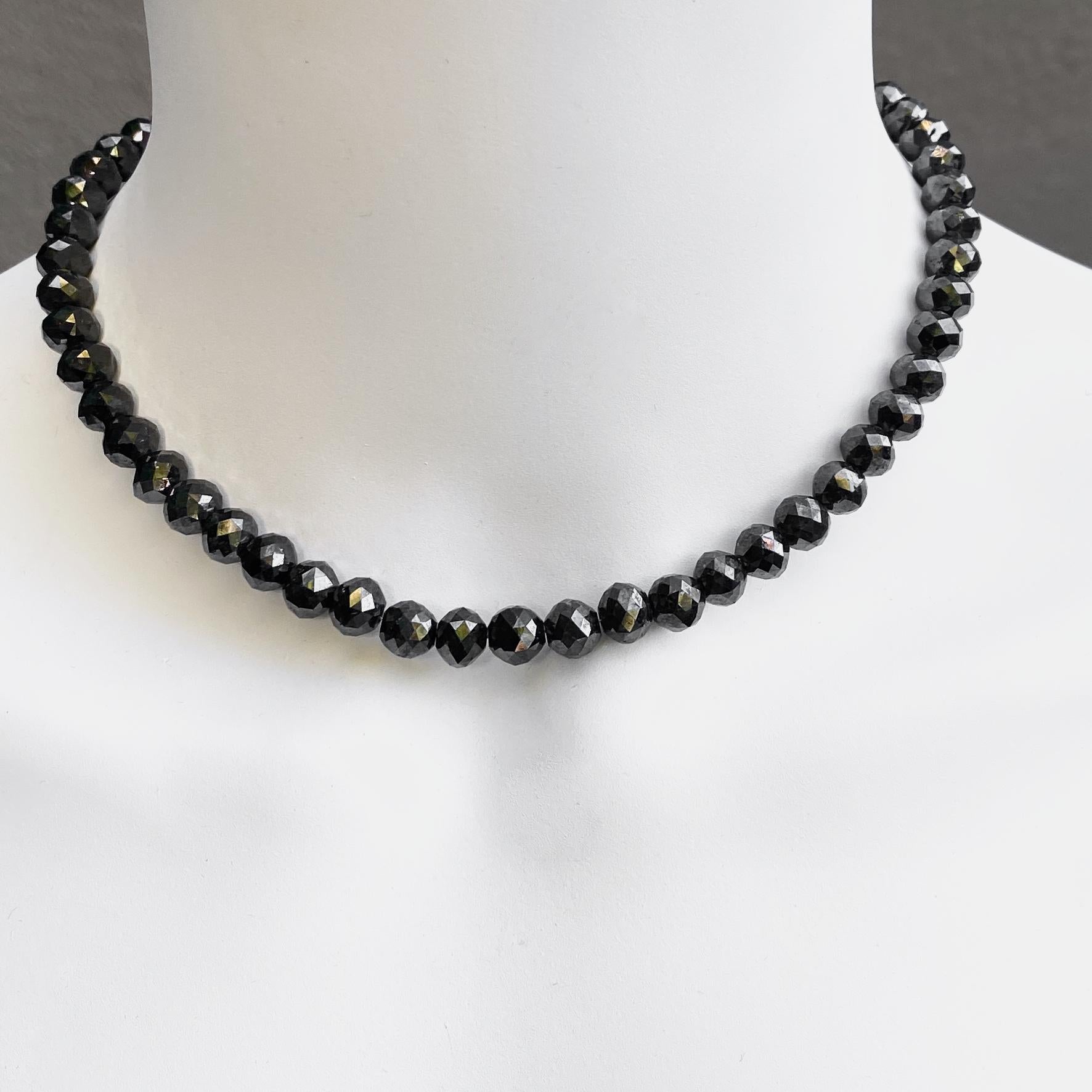 Women's or Men's 250 Carat Black Diamond Bead Choker Necklace with Garnet Clasp in 18 Karat Gold For Sale