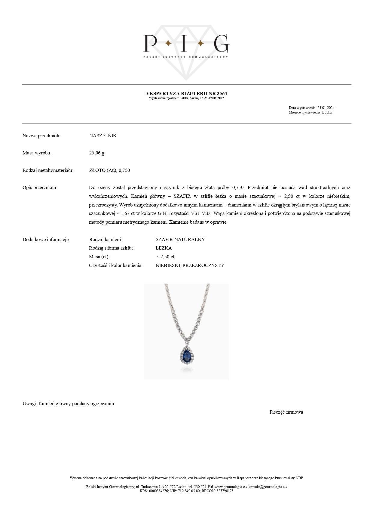 Taglio a goccia Collana con zaffiro blu da 2,50 carati e diamante da 1,63 carati in oro bianco 18 carati in vendita