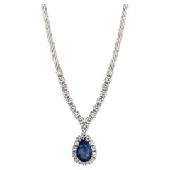 2.50 Carat Blue Sapphire and 1.63 Carat Diamond Necklace in 18K White Gold