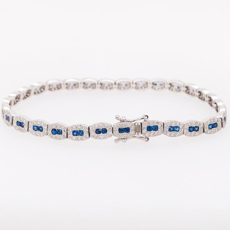 2.50 Carat Blue Sapphire and White Diamond Tennis Bracelet 14 Karat White Gold For Sale at 1stDibs