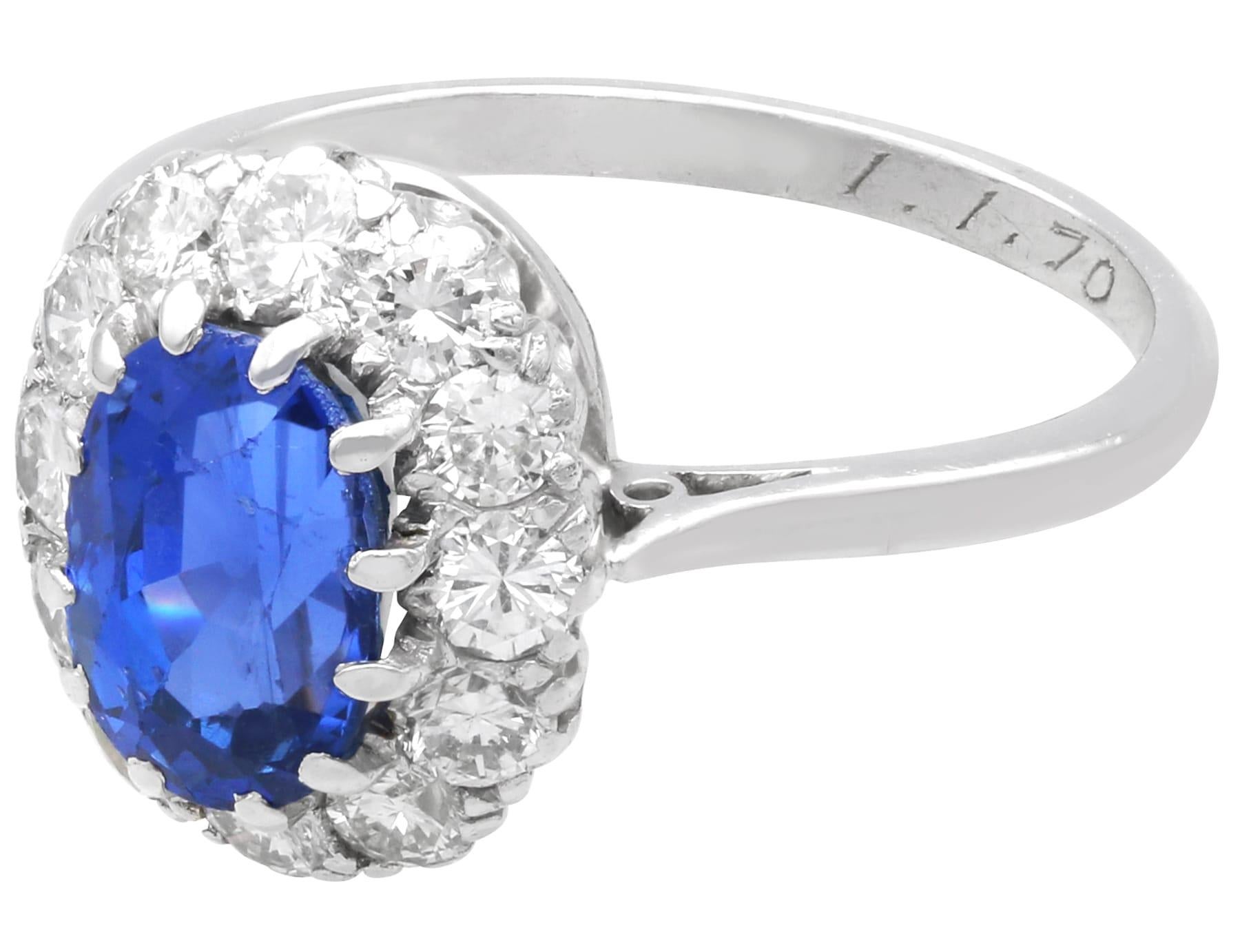 2.50 Carat Ceylon Sapphire and 0.75 Carat Diamond Platinum Dress Ring Circa 1970 In Excellent Condition For Sale In Jesmond, Newcastle Upon Tyne