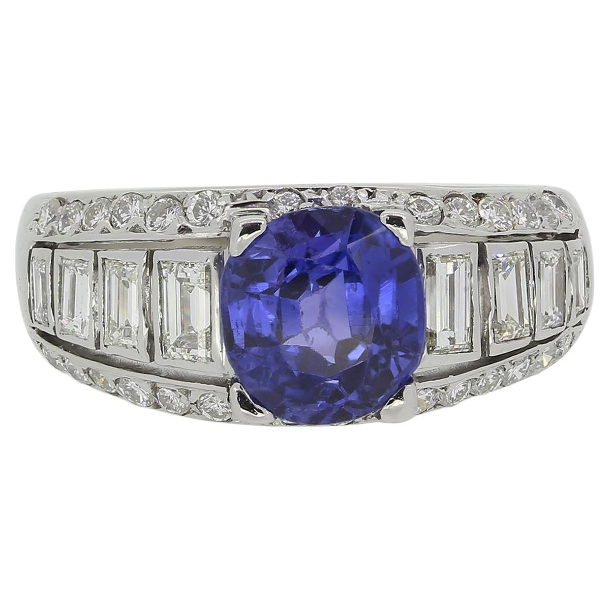 2.50 Carat Ceylon Sapphire and Diamond Cluster Ring For Sale