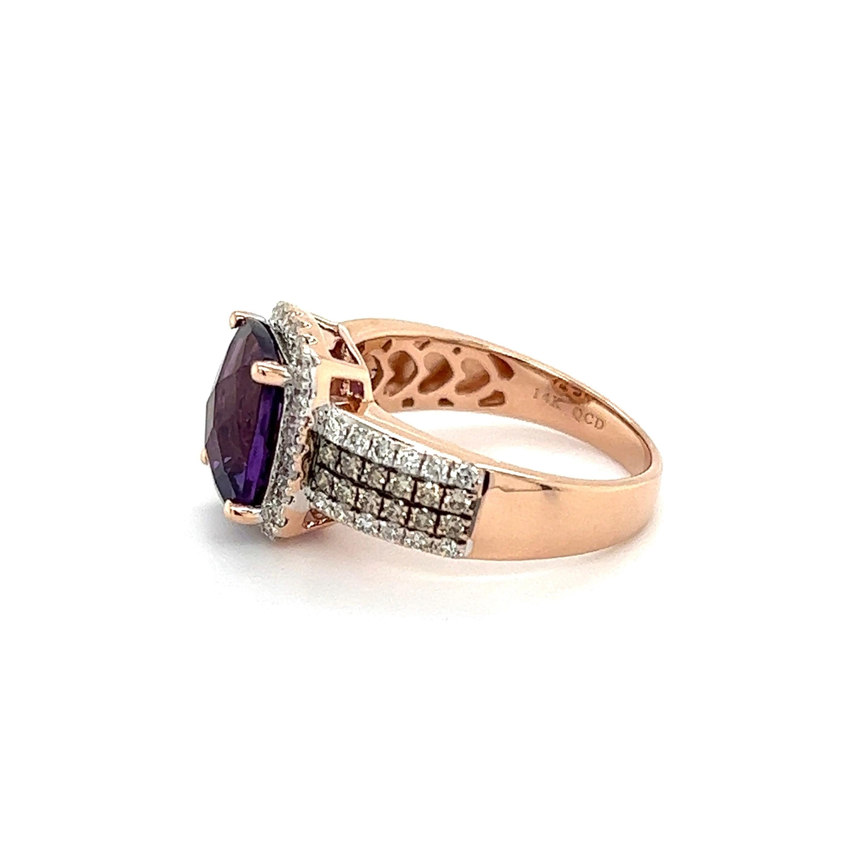Mixed Cut 2.50 Carat Checkerboard Amethyst and Diamond Vintage Gold Ring For Sale