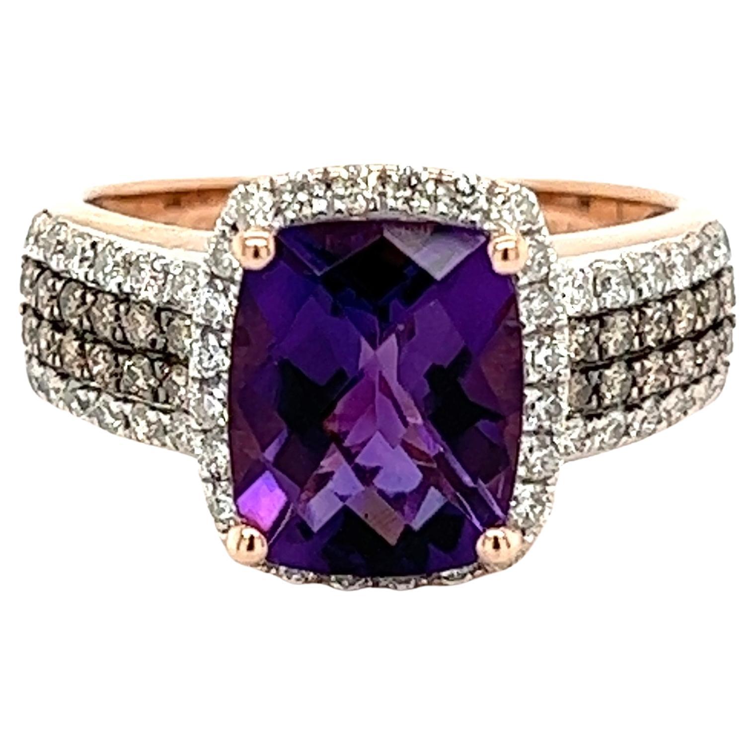 2.50 Karat Checkerboard Amethyst und Diamant Vintage Goldring im Angebot