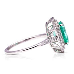 2.50 Carat Colombian Emerald Diamond Engagement Ring Halo Emerald Cocktail Ring
