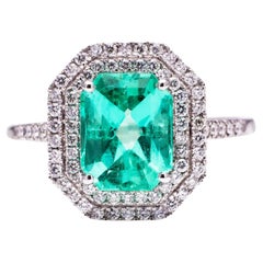 2.50 Carat Colombian Emerald Diamond Engagement Ring Halo Emerald Cocktail Ring