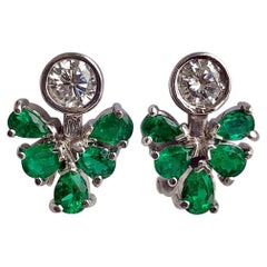 2.50 Carat Diamond AAA Colombian Emerald Cluster Earrings 18K White Gold