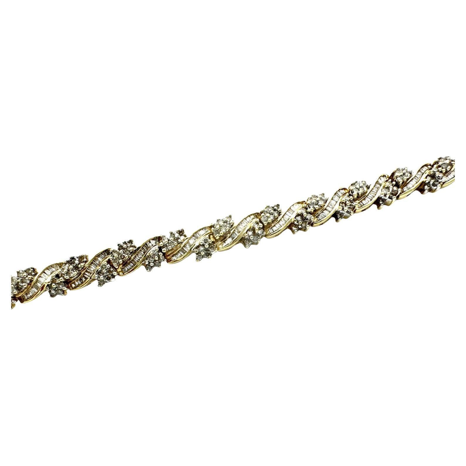 2.50 Carat Diamond Baguette Link Bracelet Yellow Gold