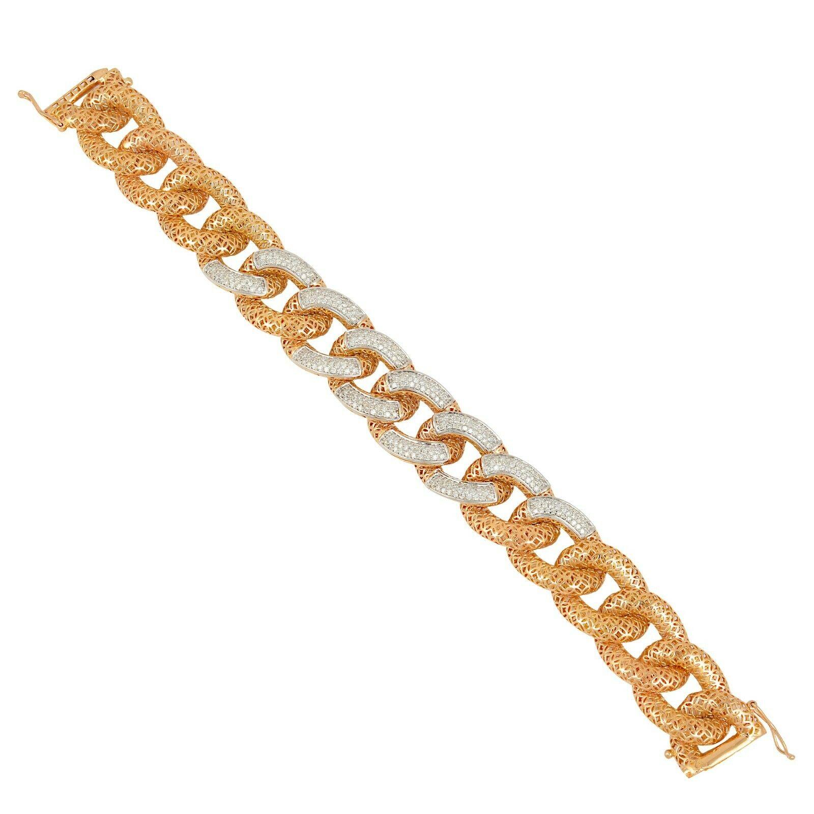 Modern 2.50 Carat Diamond Chain Link 18 Karat Rose Gold Bracelet For Sale
