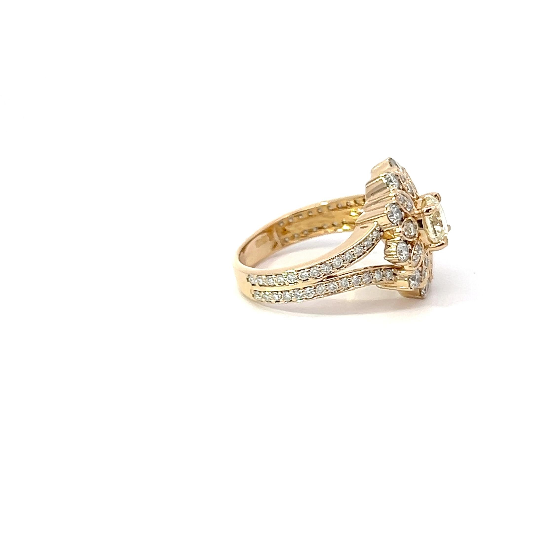 2.50 Carat Diamond Cluster GIA 18 Karat Yellow Gold Bespoke Dress Flower Ring For Sale 8