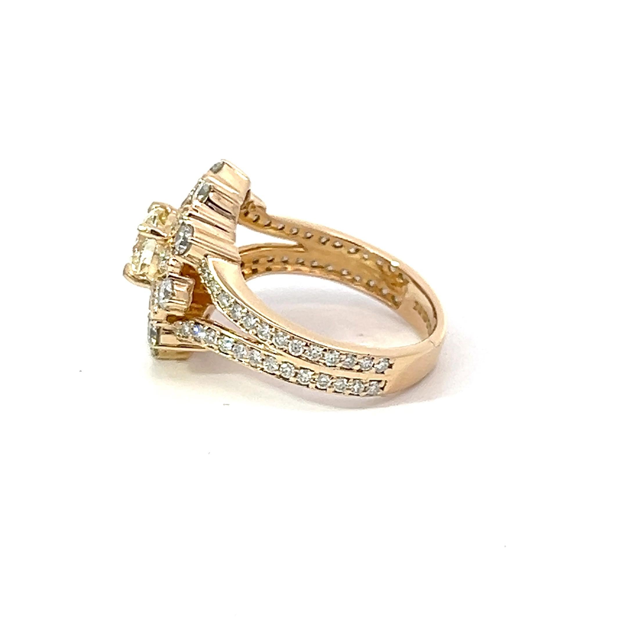 2.50 Carat Diamond Cluster GIA 18 Karat Yellow Gold Bespoke Dress Flower Ring For Sale 10