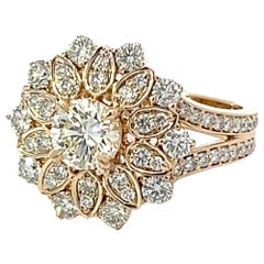2.50 Carat Diamond Cluster GIA 18 Karat Yellow Gold Bespoke Dress Flower Ring