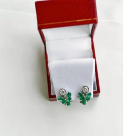 2.50 Carat Diamond Emerald Cocktail Cluster Earrings 18 Karat White Gold