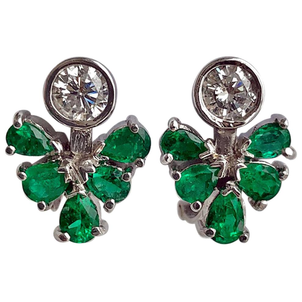 2.50 Carat Diamond Emerald Cocktail Cluster Earrings 18 Karat White Gold