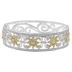 2.50 Carat Diamond Floral Hinged Bangle Bracelet 14k White Gold