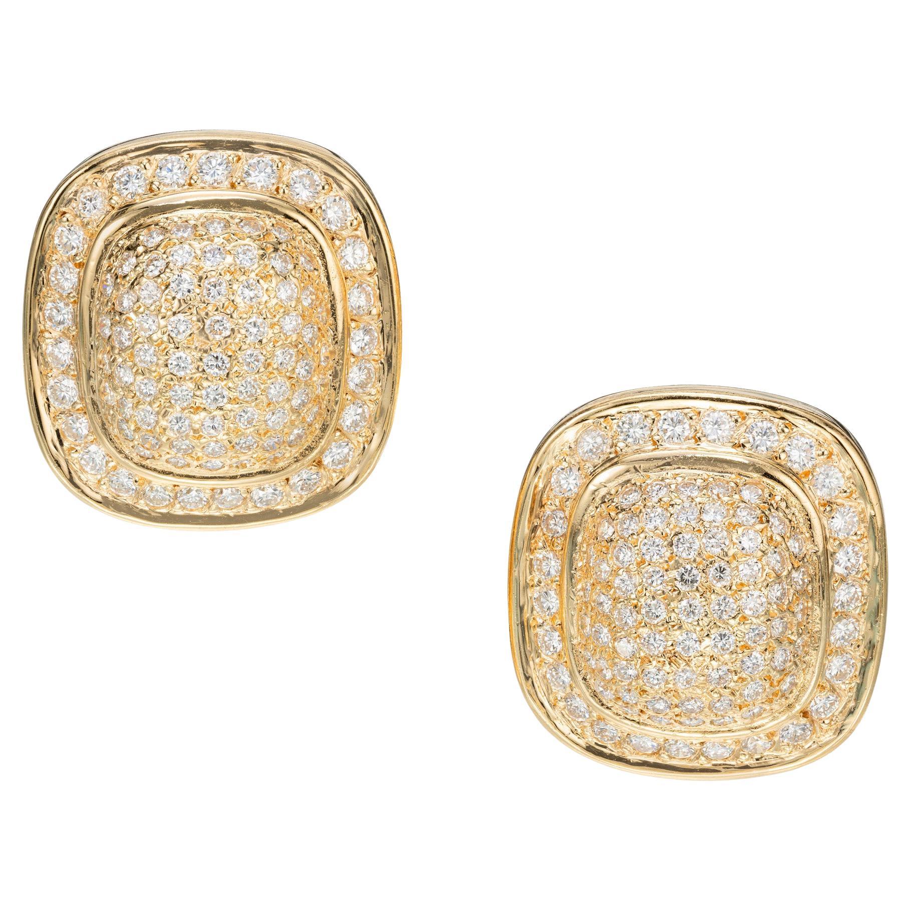 2.50 Carat Diamond Gold Cushion Shaped Clip Post Dome Earrings