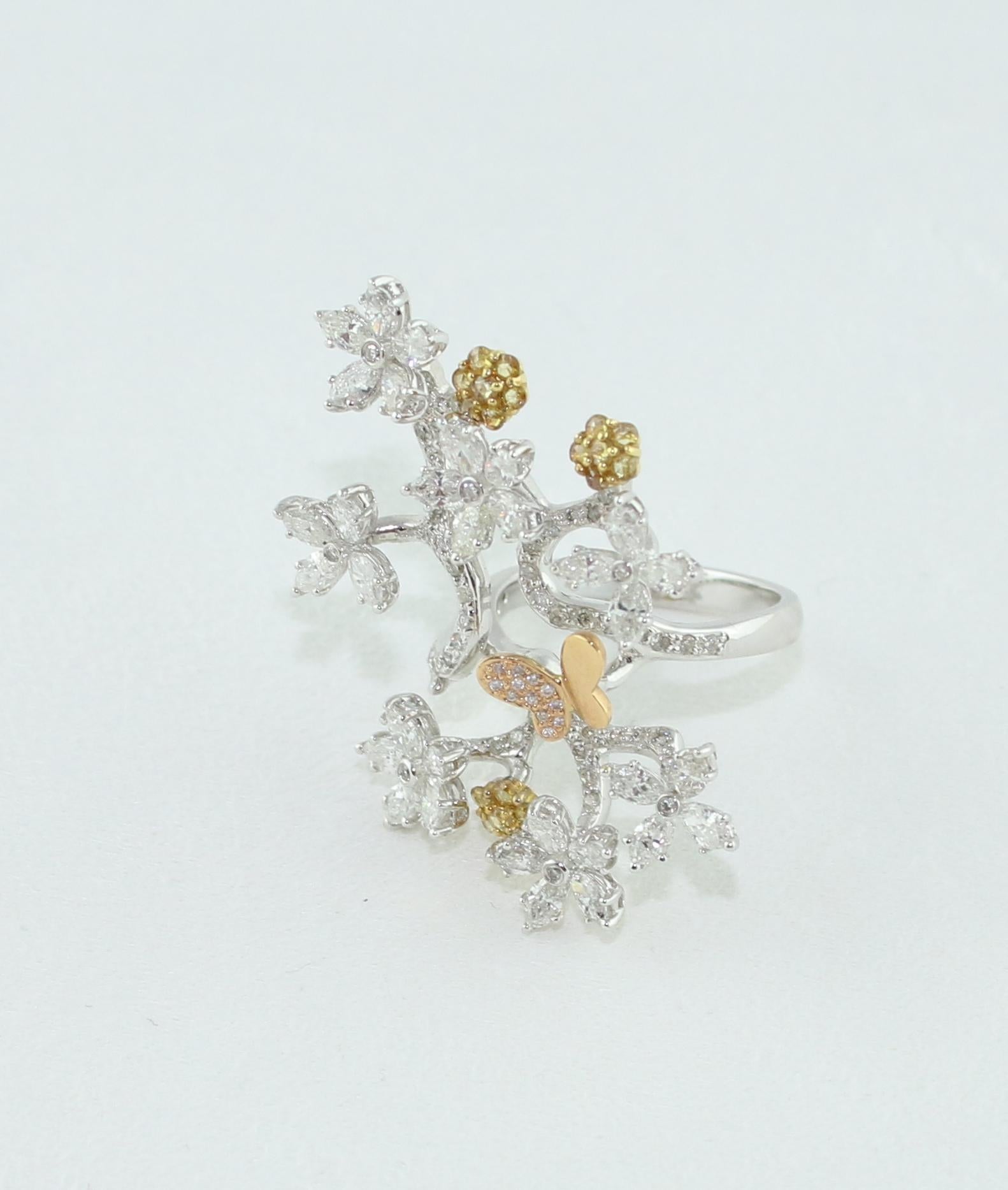 2.50 Carat Diamond Gold Flower Branch Ring For Sale 4