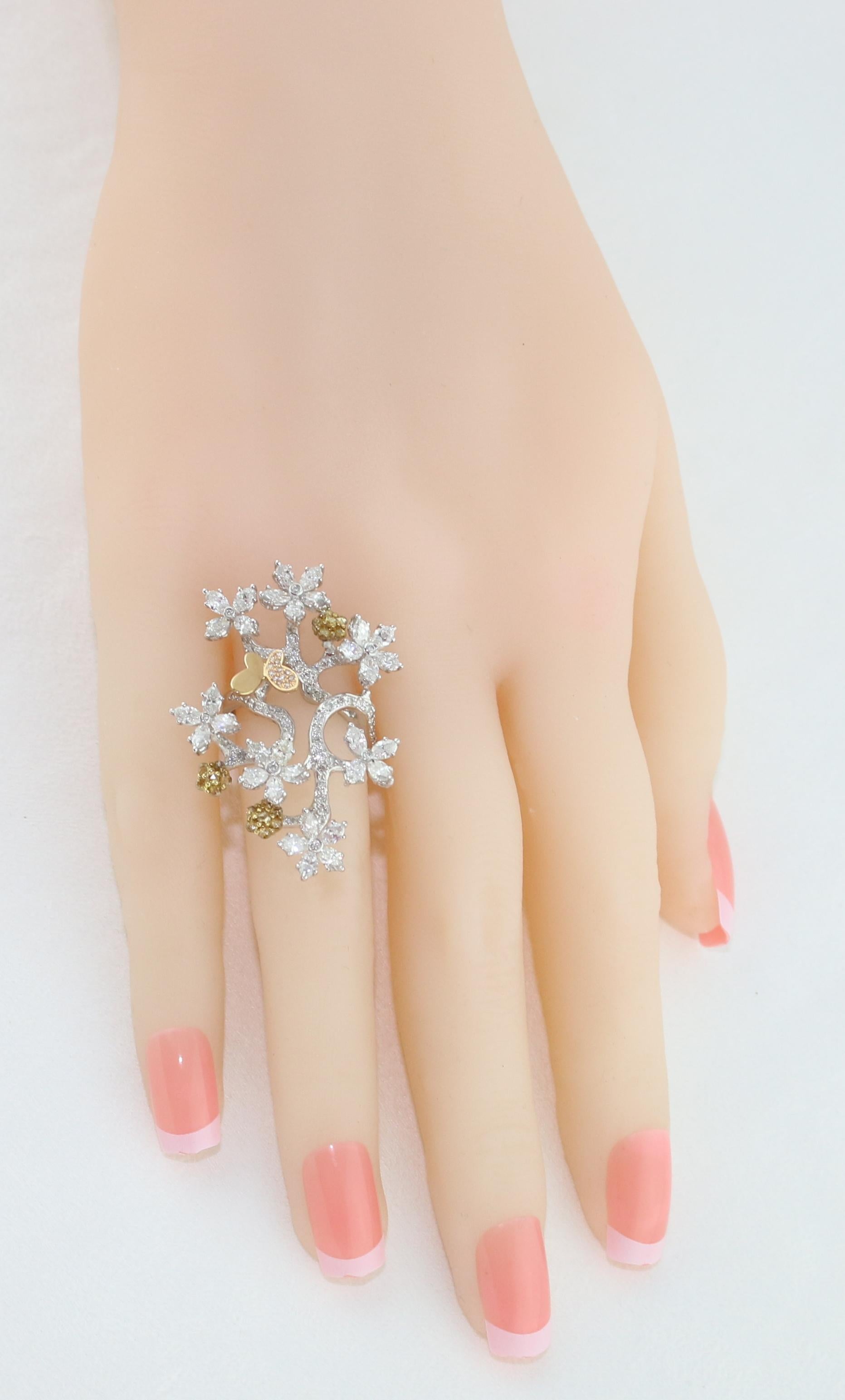Women's 2.50 Carat Diamond Gold Flower Branch Ring For Sale