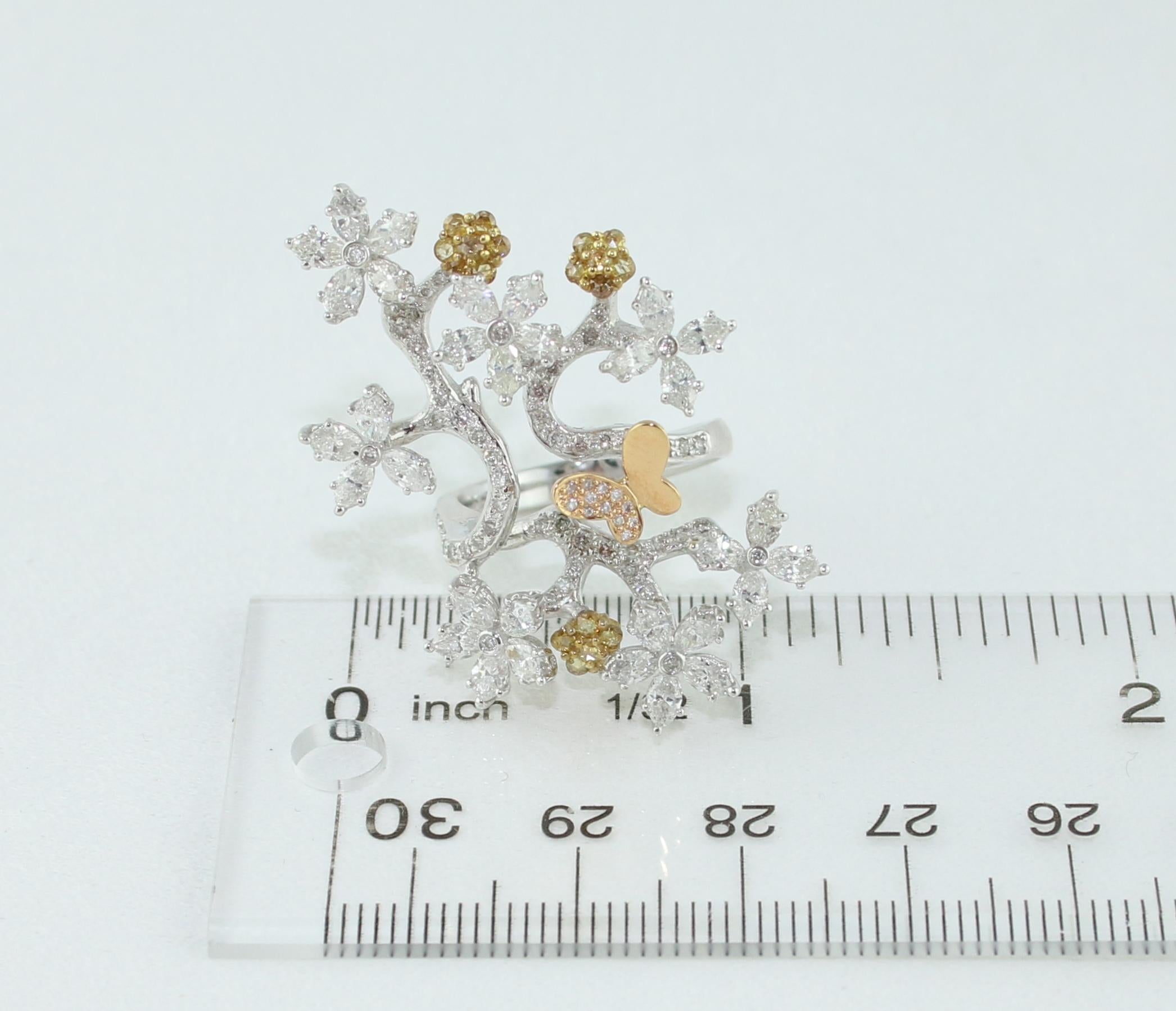 2.50 Carat Diamond Gold Flower Branch Ring For Sale 1