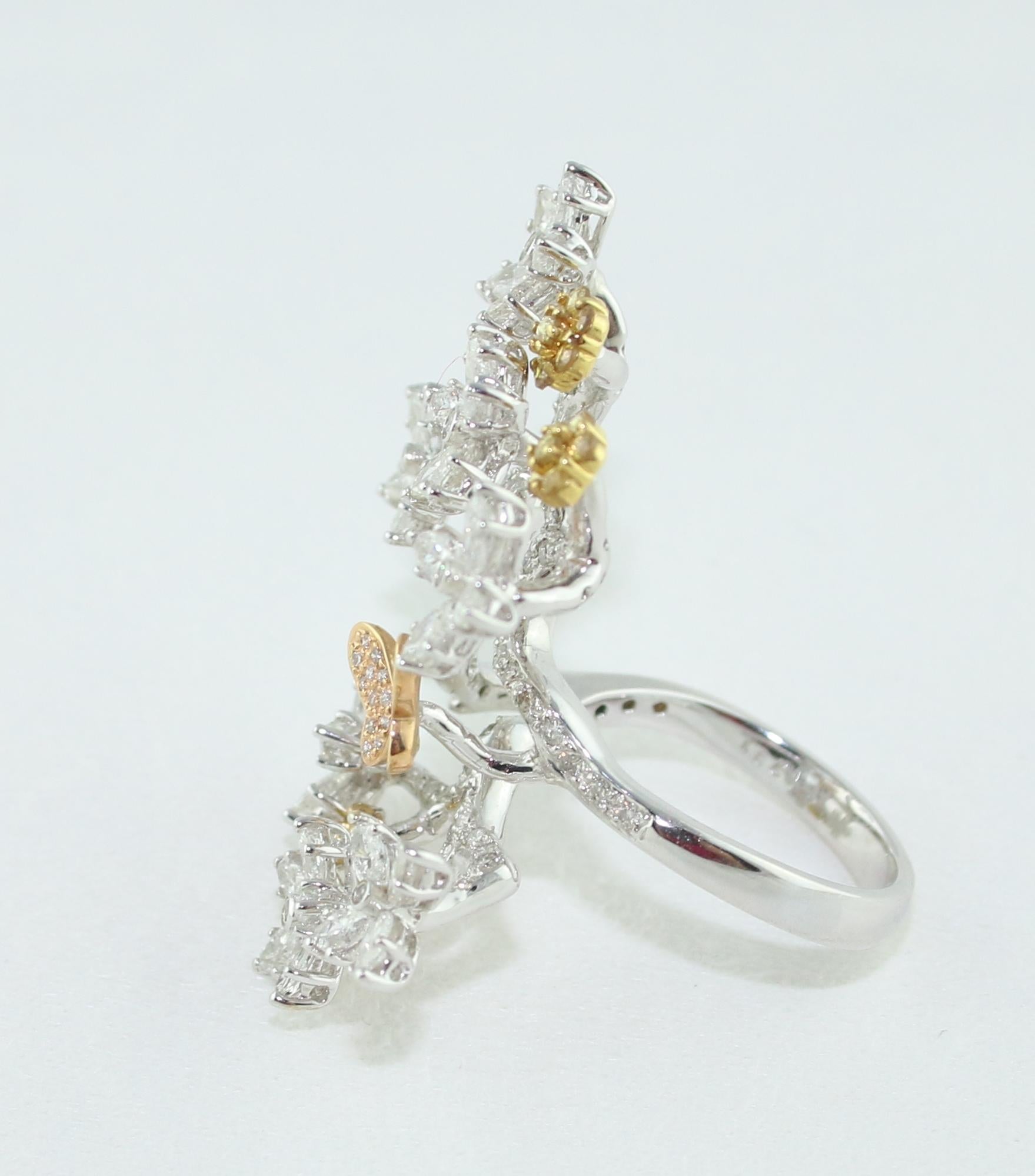 2.50 Carat Diamond Gold Flower Branch Ring For Sale 2