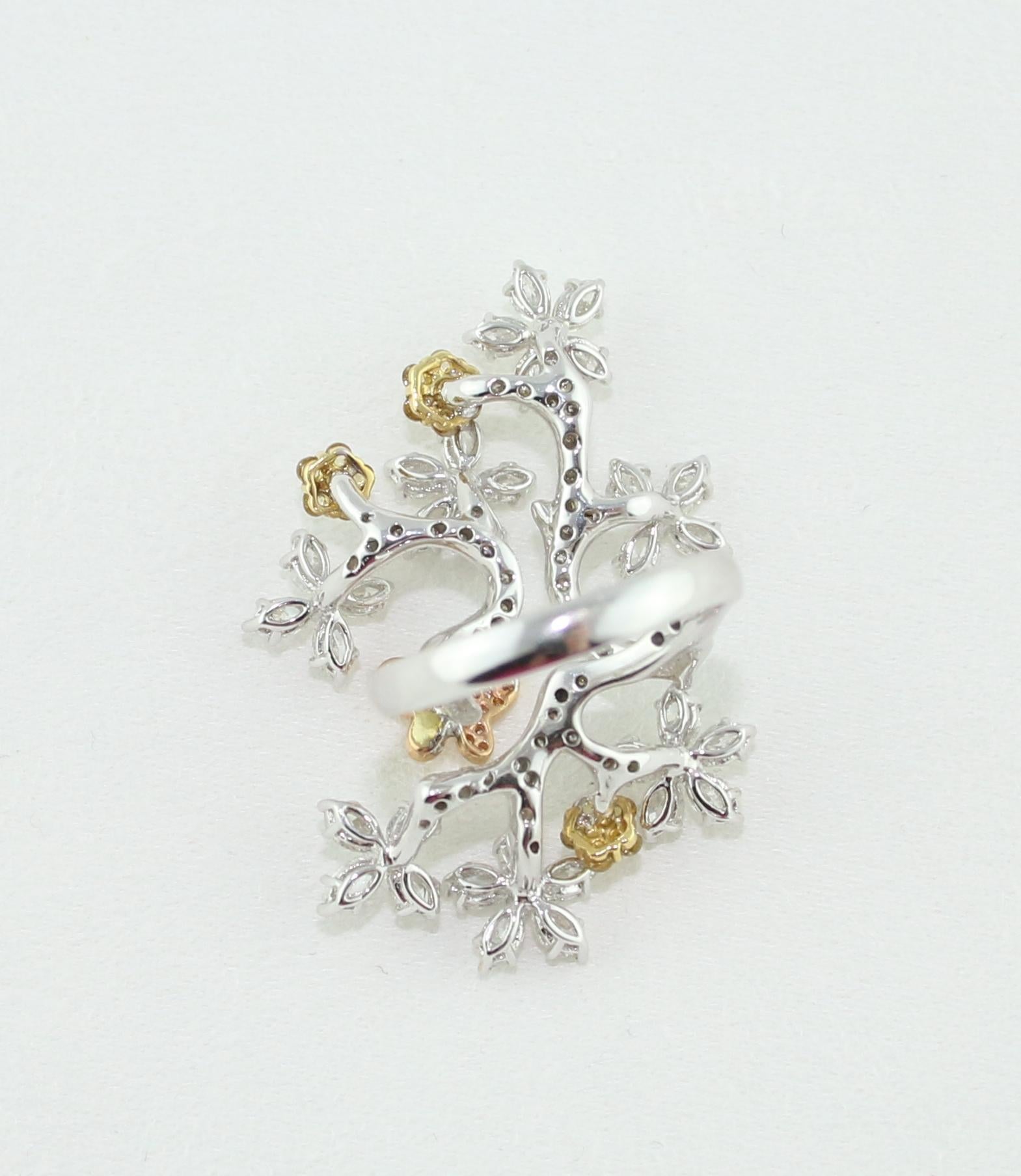 2.50 Carat Diamond Gold Flower Branch Ring For Sale 3