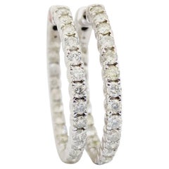 2.50 Carat Diamond Hoops Earrings 14 Karat White Gold