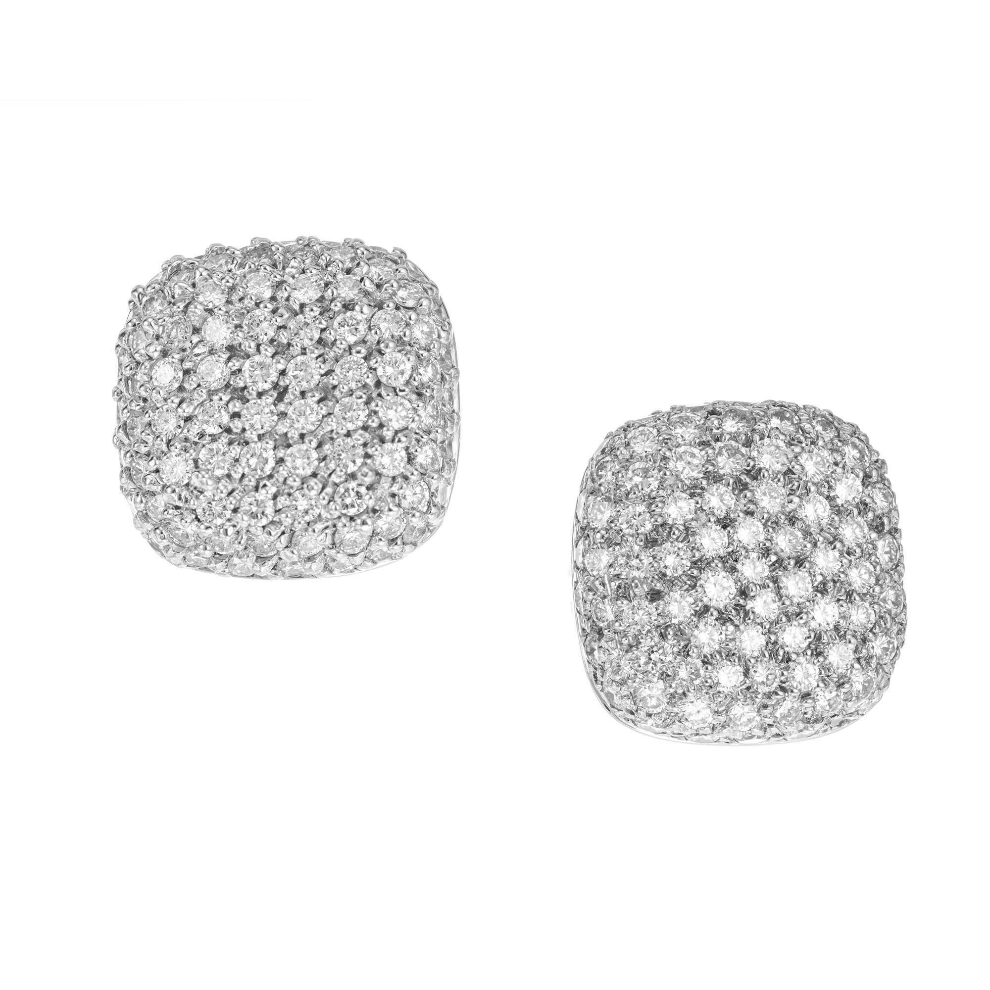 Pave diamond set 14k white gold clip post earrings. 160 round diamonds set in square shape settings, approximately 2.10cts. 

160 round diamonds, approx. total weight: 2.10cts VS, GH
Stamped: 14k white gold
Weight: 10.7 grams
Length: .59