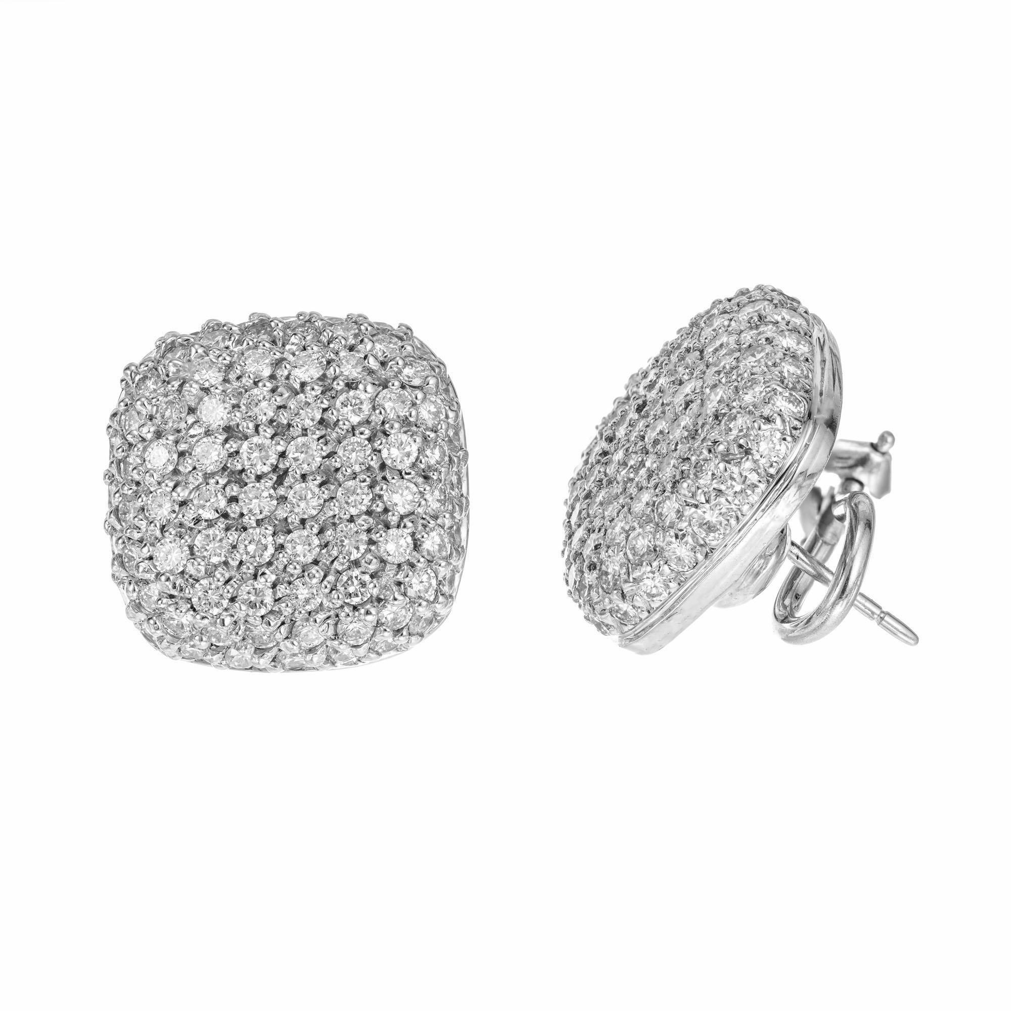 Round Cut 2.50 Carat Diamond Pave Clip Post Gold Earrings For Sale