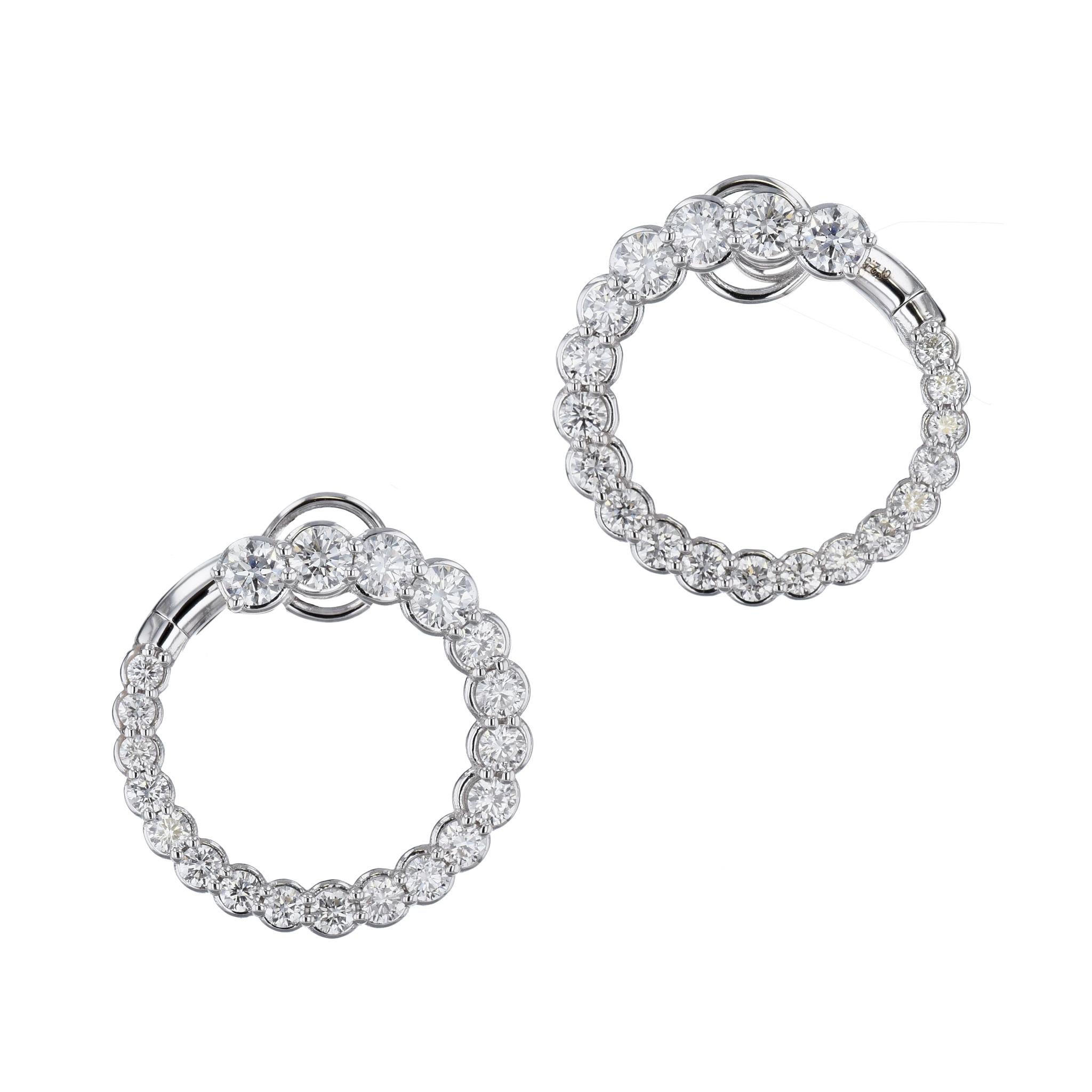 Round Cut 2.50 Carat Diamond White Gold Circle Earrings  For Sale