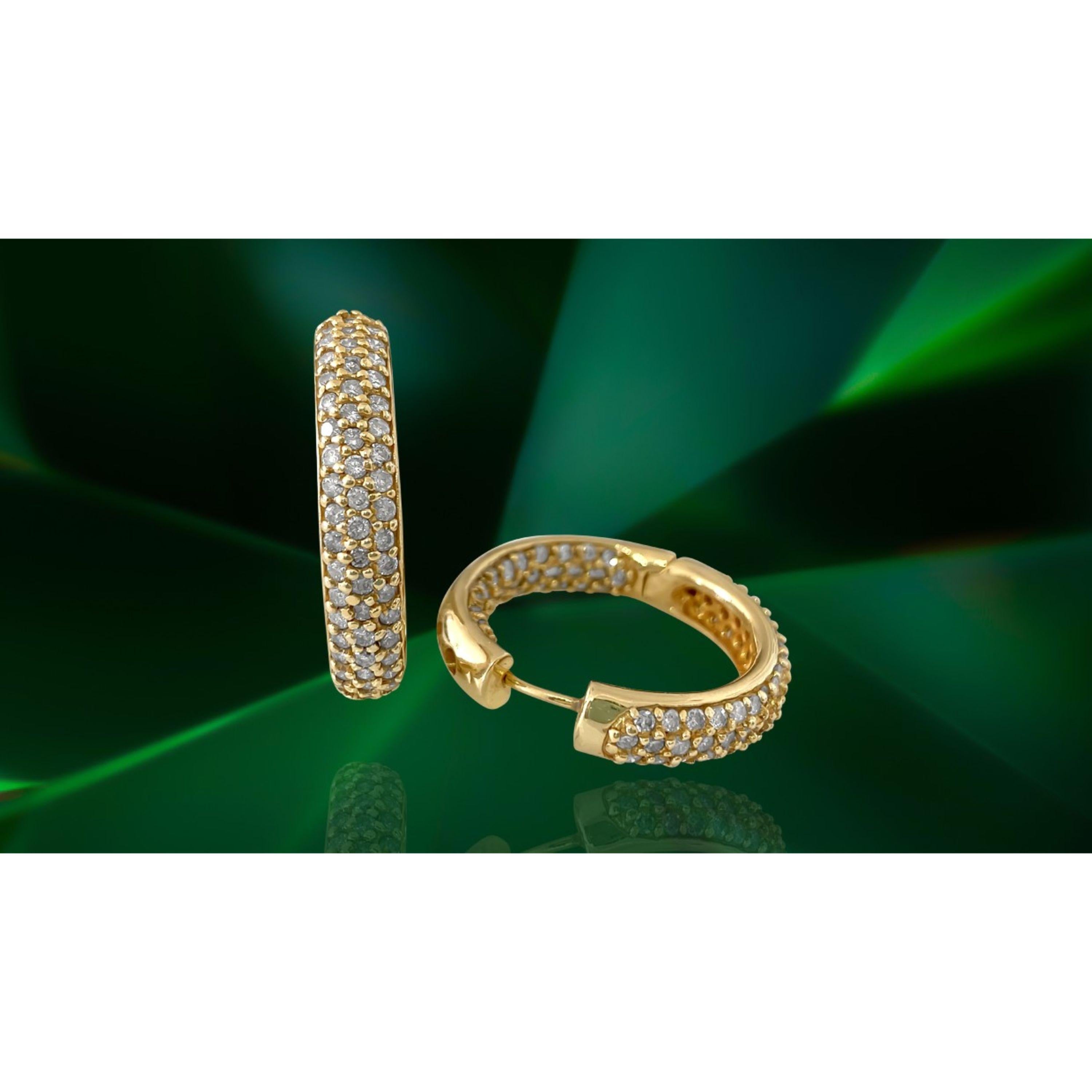 Art Deco 2.50 Carat Diamonds Hoop Earrings in Yellow Gold For Sale