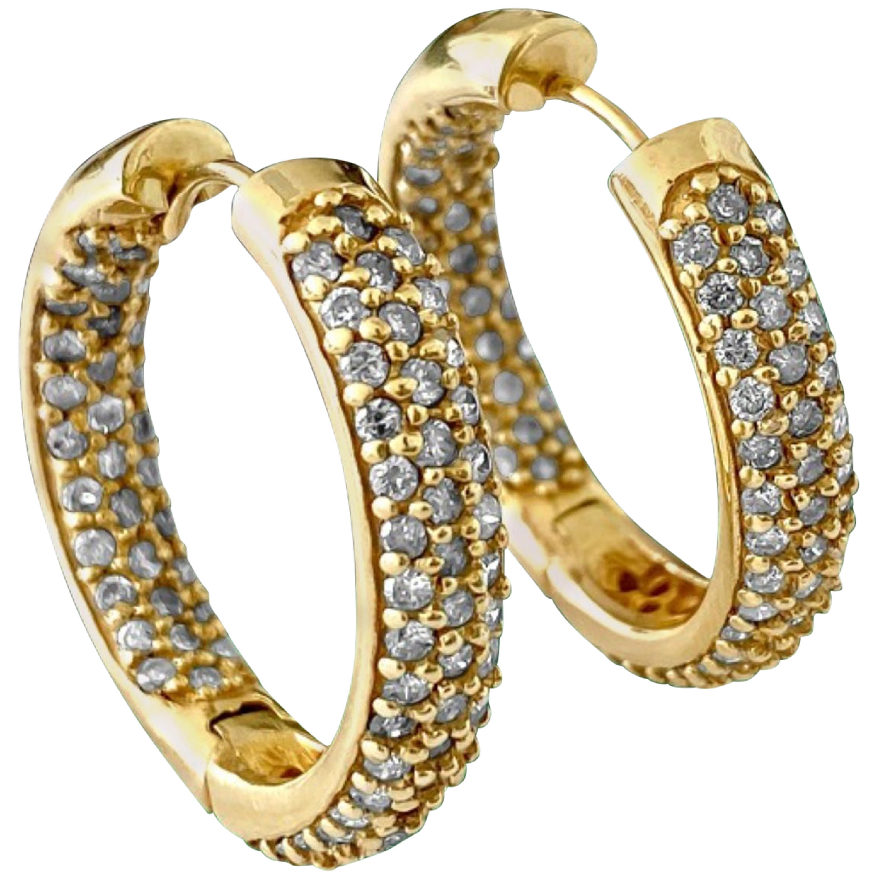 2.50 Carat Diamonds Hoop Earrings in Yellow Gold For Sale