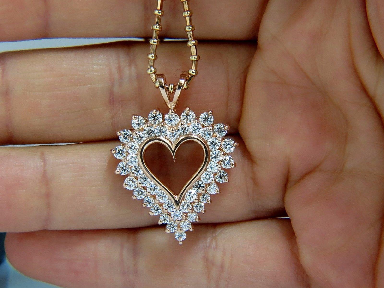 Taille ronde Collier cœur ouvert en or 14 carats avec diamants de 2,50 carats G/Vs en vente