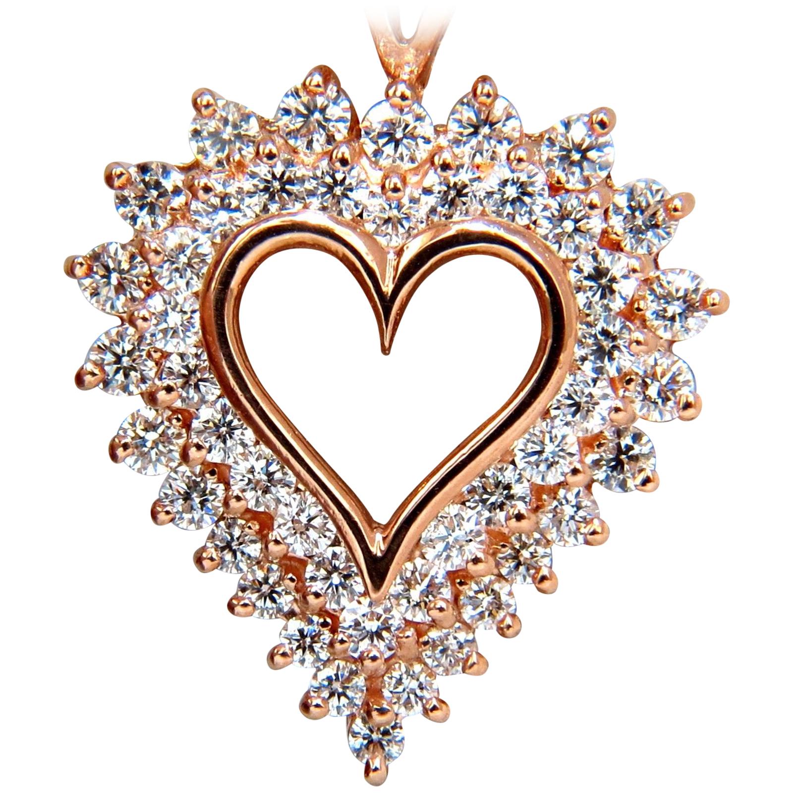 2.50 Carat Diamonds Open Heart Necklace 14 Karat G/Vs