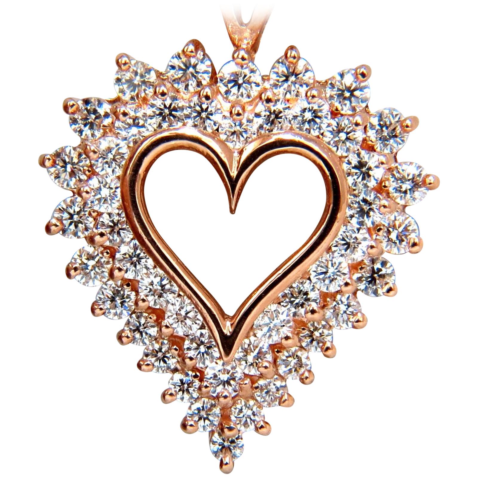 2.50 Carat Diamonds Open Heart Necklace 14 Karat G/Vs* For Sale