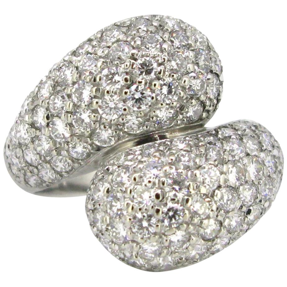 2.50 Carat Diamonds Pave Bombe Crossover Ring, 18 Karat White Gold