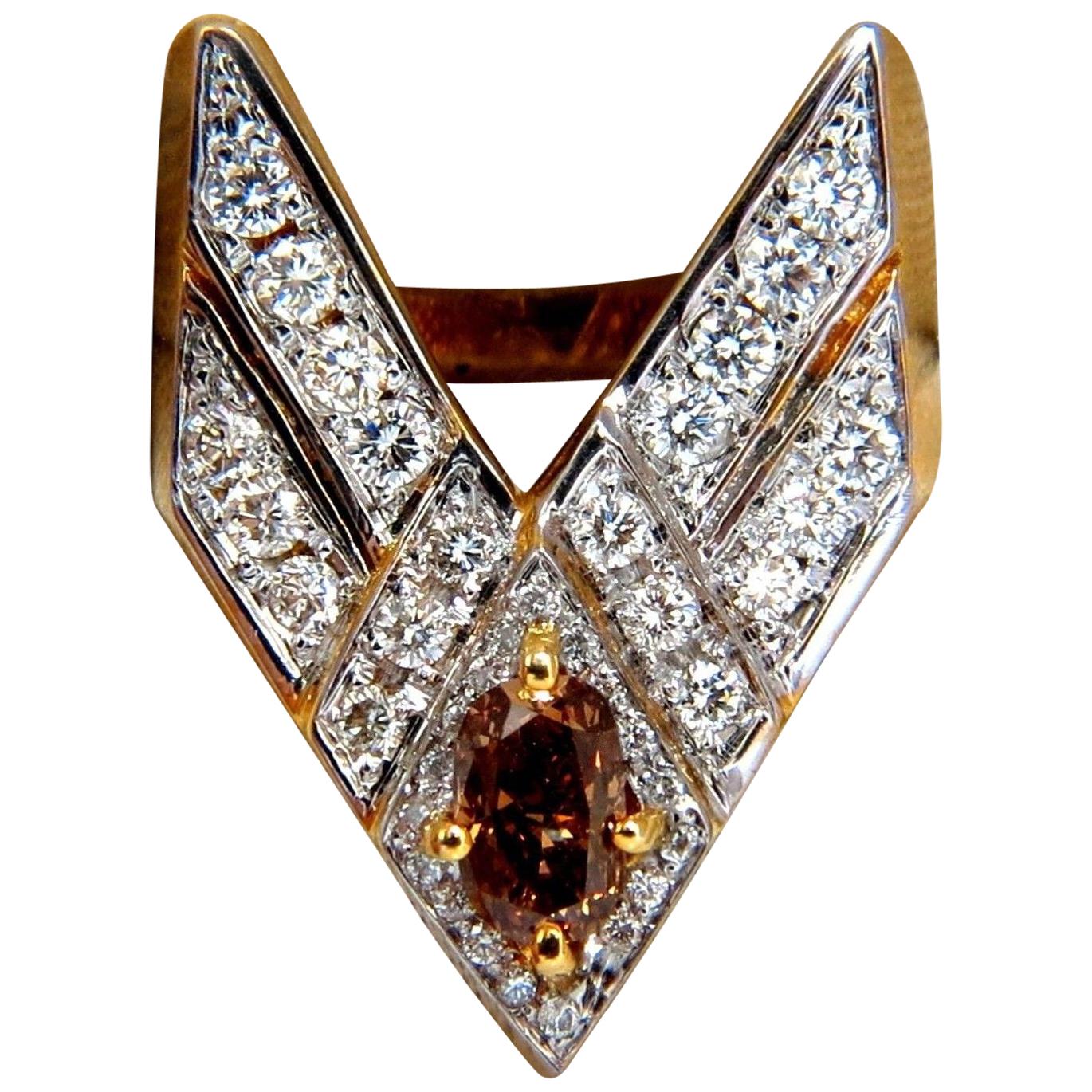 2.50 Carat Diamonds "V" Claw Statement Ring Fancy Color Diamond 14 Karat Long For Sale